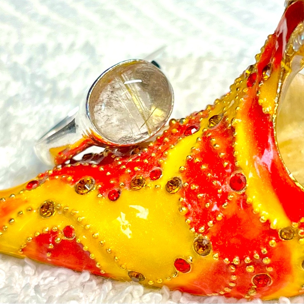 🌈ethnic style genuine Golden Rutile healing energy stone ring